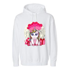 Cute Unicorn Heart Valentines Day Gift Moon Meaningful Gift Garment-Dyed Fleece Hoodie