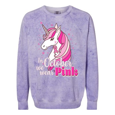 Cute Unicorn In October We Wear Pink Breast Cancer Awareness Colorblast Crewneck Sweatshirt