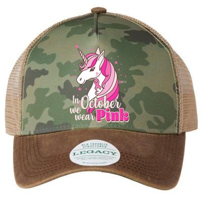 Cute Unicorn In October We Wear Pink Breast Cancer Awareness Legacy Tie Dye Trucker Hat