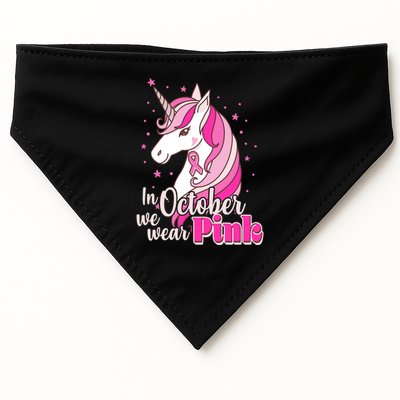 Cute Unicorn In October We Wear Pink Breast Cancer Awareness USA-Made Doggie Bandana