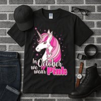 Cute Unicorn In October We Wear Pink Breast Cancer Awareness Tall T-Shirt