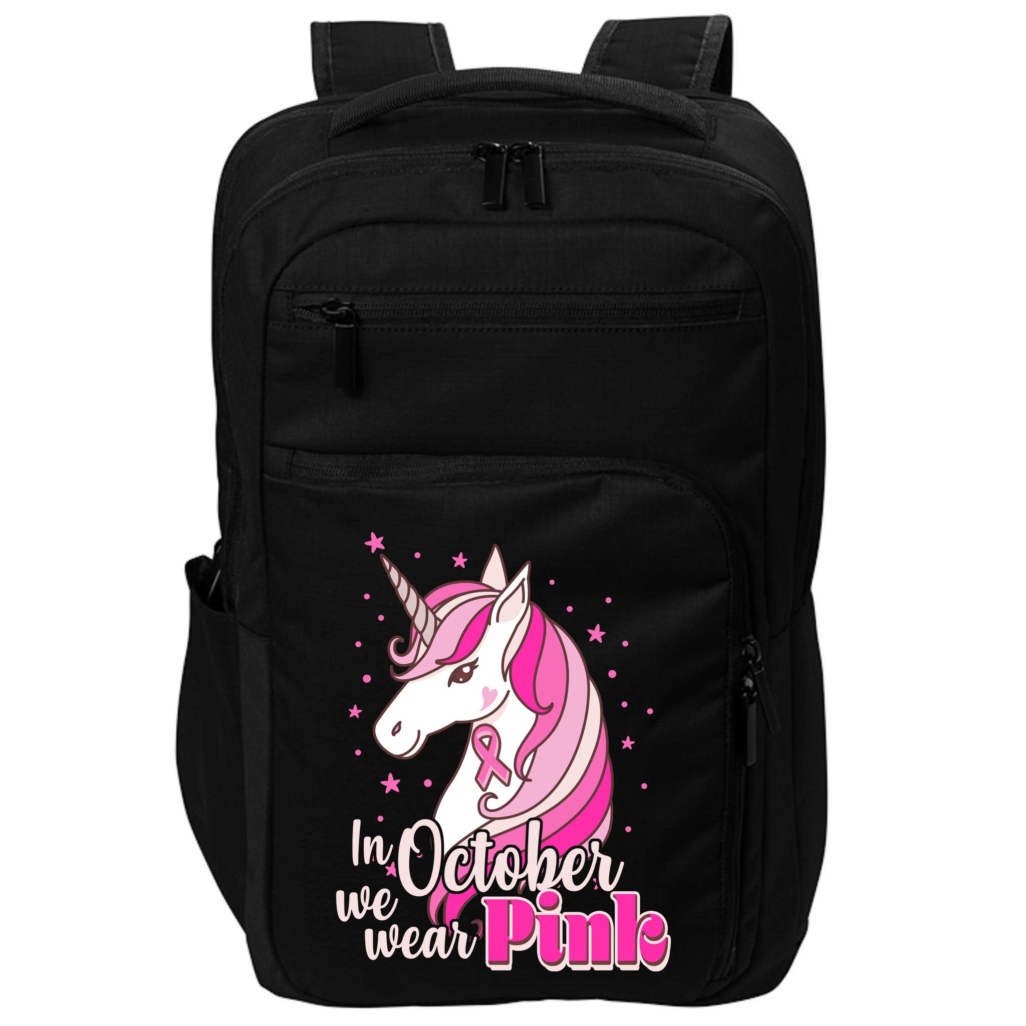 Cute Unicorn In October We Wear Pink Breast Cancer Awareness Impact Tech Backpack