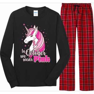 Cute Unicorn In October We Wear Pink Breast Cancer Awareness Long Sleeve Pajama Set