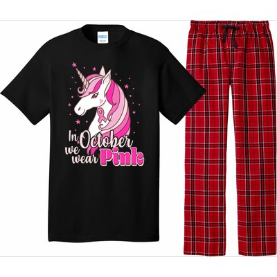 Cute Unicorn In October We Wear Pink Breast Cancer Awareness Pajama Set