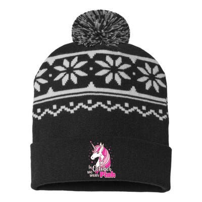 Cute Unicorn In October We Wear Pink Breast Cancer Awareness USA-Made Snowflake Beanie