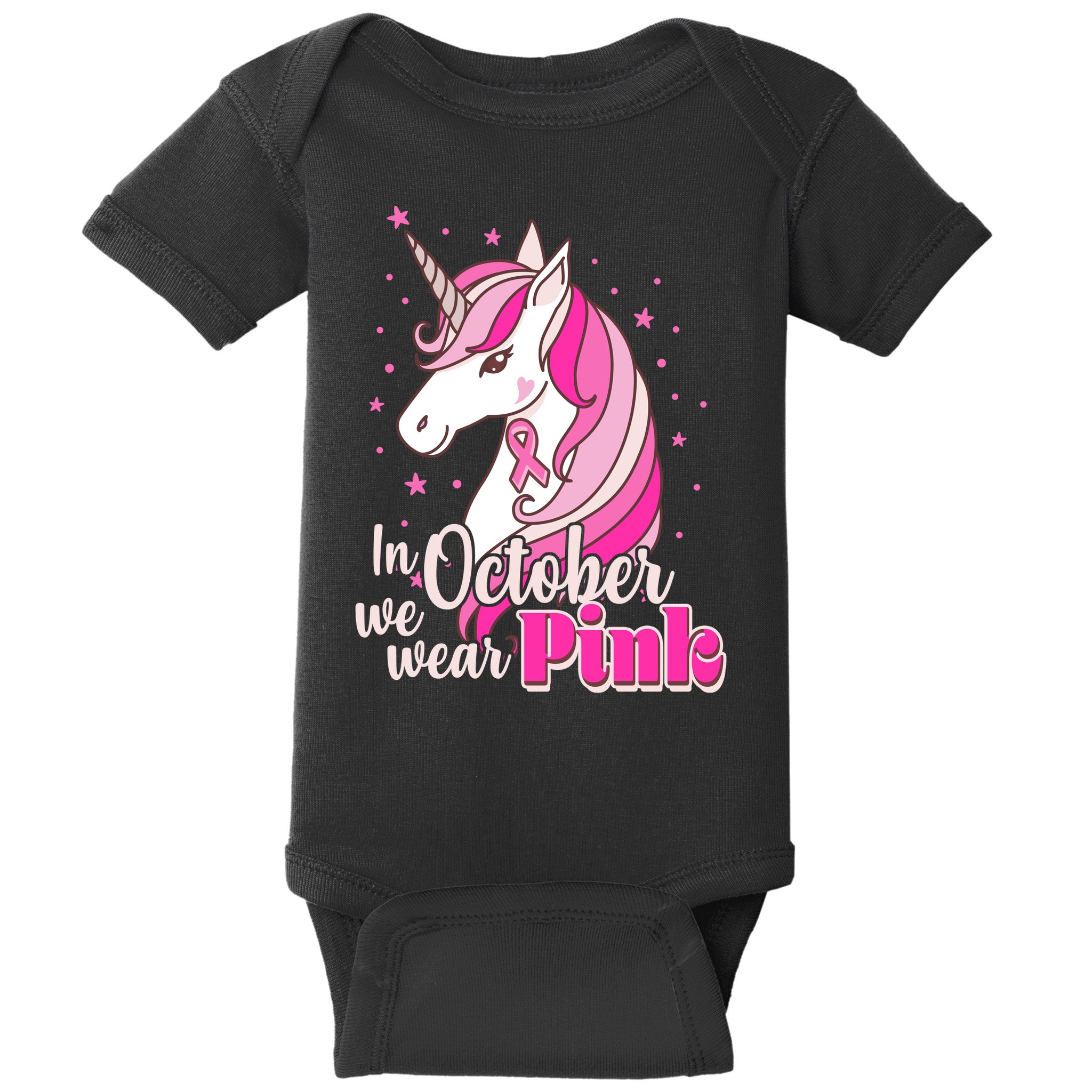 Cute Unicorn In October We Wear Pink Breast Cancer Awareness Baby Bodysuit