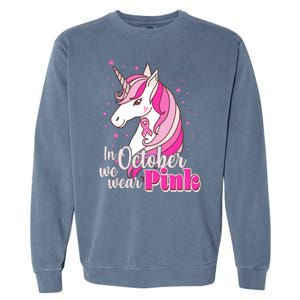 Cute Unicorn In October We Wear Pink Breast Cancer Awareness Garment-Dyed Sweatshirt