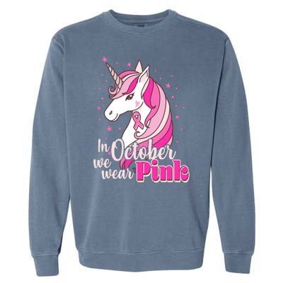 Cute Unicorn In October We Wear Pink Breast Cancer Awareness Garment-Dyed Sweatshirt