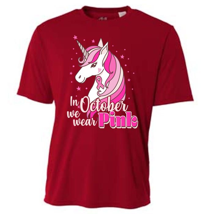 Cute Unicorn In October We Wear Pink Breast Cancer Awareness Cooling Performance Crew T-Shirt