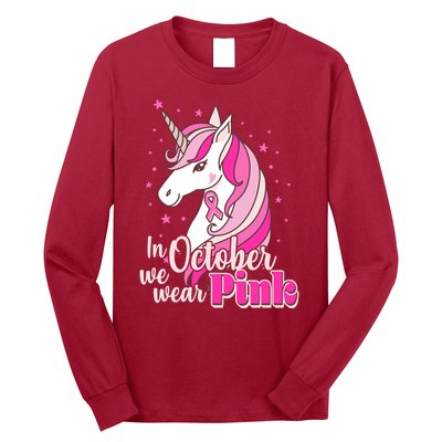 Cute Unicorn In October We Wear Pink Breast Cancer Awareness Long Sleeve Shirt