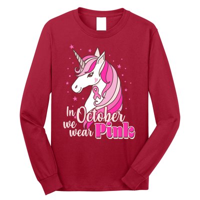 Cute Unicorn In October We Wear Pink Breast Cancer Awareness Long Sleeve Shirt