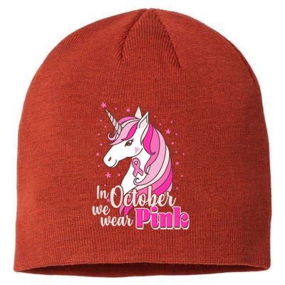 Cute Unicorn In October We Wear Pink Breast Cancer Awareness Sustainable Beanie