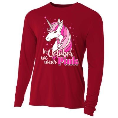 Cute Unicorn In October We Wear Pink Breast Cancer Awareness Cooling Performance Long Sleeve Crew