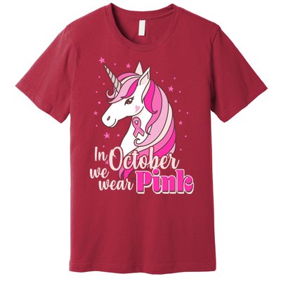 Cute Unicorn In October We Wear Pink Breast Cancer Awareness Premium T-Shirt