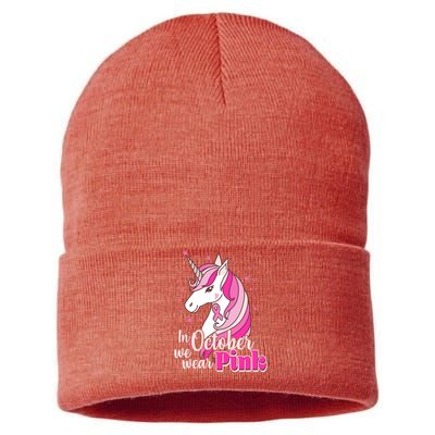 Cute Unicorn In October We Wear Pink Breast Cancer Awareness Sustainable Knit Beanie