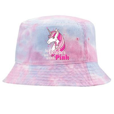 Cute Unicorn In October We Wear Pink Breast Cancer Awareness Tie-Dyed Bucket Hat