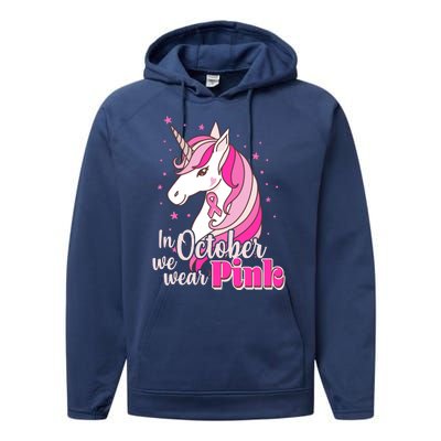 Cute Unicorn In October We Wear Pink Breast Cancer Awareness Performance Fleece Hoodie