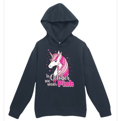 Cute Unicorn In October We Wear Pink Breast Cancer Awareness Urban Pullover Hoodie