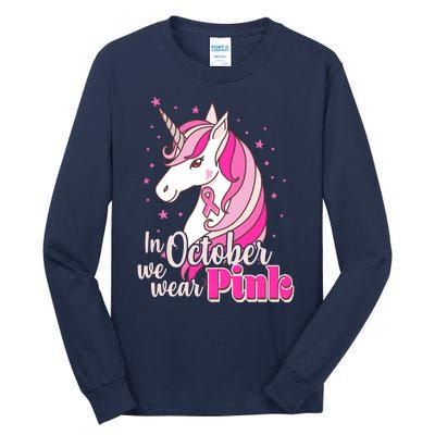 Cute Unicorn In October We Wear Pink Breast Cancer Awareness Tall Long Sleeve T-Shirt