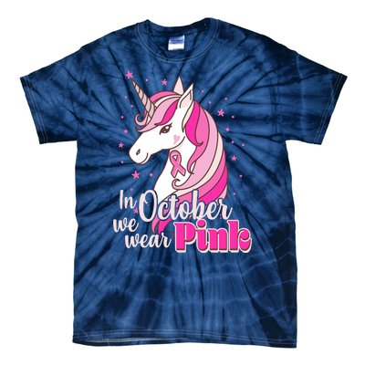 Cute Unicorn In October We Wear Pink Breast Cancer Awareness Tie-Dye T-Shirt