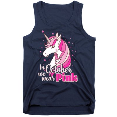 Cute Unicorn In October We Wear Pink Breast Cancer Awareness Tank Top