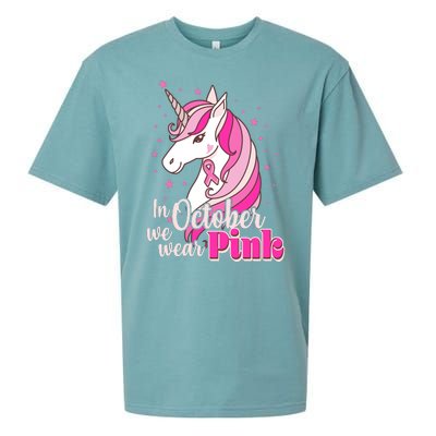 Cute Unicorn In October We Wear Pink Breast Cancer Awareness Sueded Cloud Jersey T-Shirt