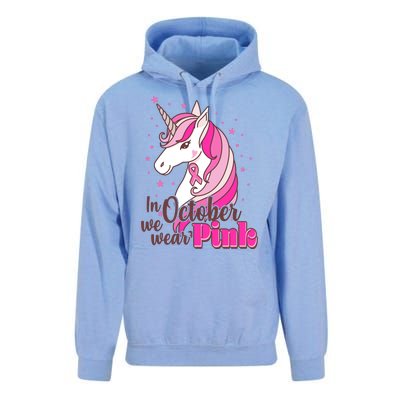 Cute Unicorn In October We Wear Pink Breast Cancer Awareness Unisex Surf Hoodie