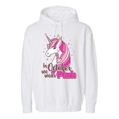 Cute Unicorn In October We Wear Pink Breast Cancer Awareness Garment-Dyed Fleece Hoodie