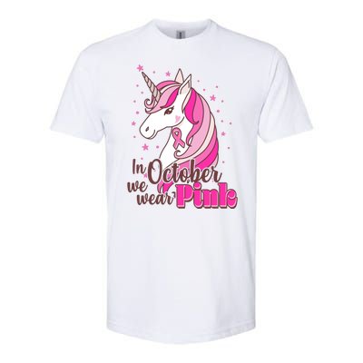 Cute Unicorn In October We Wear Pink Breast Cancer Awareness Softstyle CVC T-Shirt