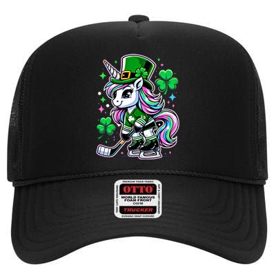 Cute Unicorn Ice Hockey Player Funny Irish St PatrickS Day Great Gift High Crown Mesh Back Trucker Hat