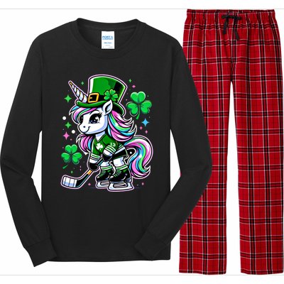 Cute Unicorn Ice Hockey Player Funny Irish St PatrickS Day Great Gift Long Sleeve Pajama Set