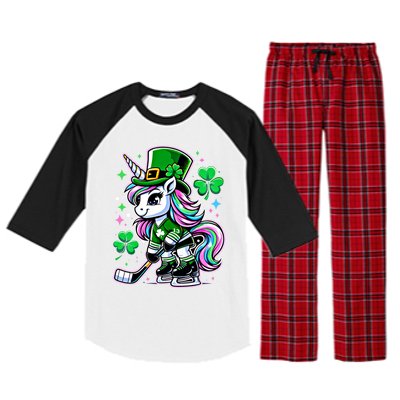 Cute Unicorn Ice Hockey Player Funny Irish St PatrickS Day Great Gift Raglan Sleeve Pajama Set