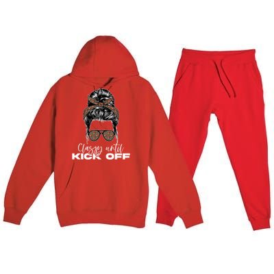 Classy Until Kickoff American Football Messy Bun Gift Premium Hooded Sweatsuit Set