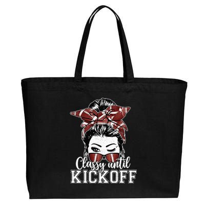 Classy Until Kickoff American Football Messy Bun Girl Women Cotton Canvas Jumbo Tote