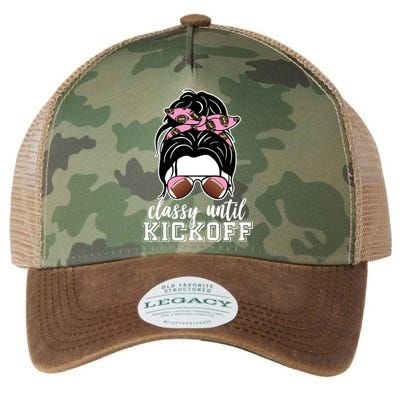 Classy Until Kickoff Football Hair Bun Legacy Tie Dye Trucker Hat