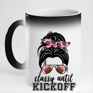 Classy Until Kickoff Football Hair Bun 11oz Black Color Changing Mug