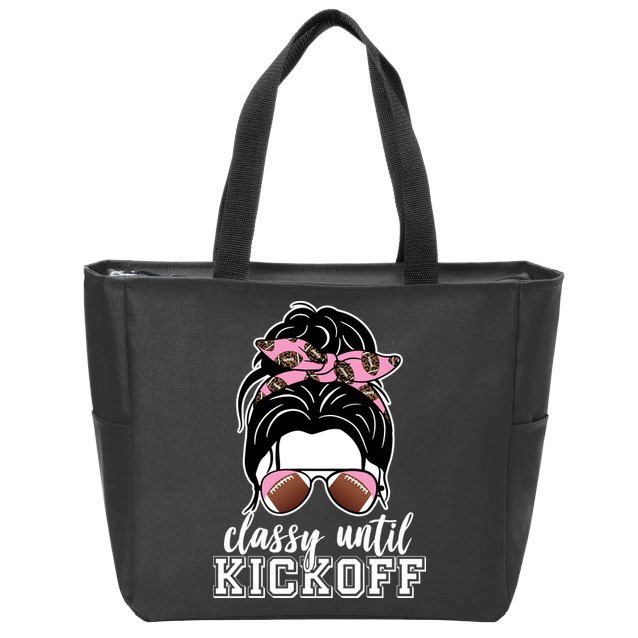 Classy Until Kickoff Football Hair Bun Zip Tote Bag