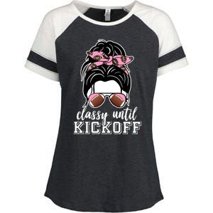 Classy Until Kickoff Football Hair Bun Enza Ladies Jersey Colorblock Tee