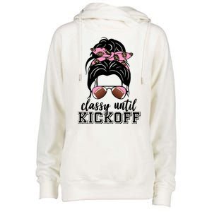 Classy Until Kickoff Football Hair Bun Womens Funnel Neck Pullover Hood