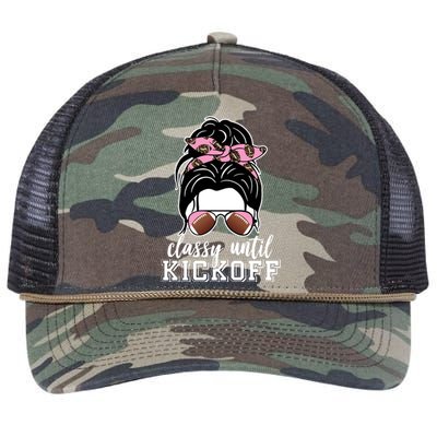 Classy Until Kickoff Football Hair Bun Retro Rope Trucker Hat Cap