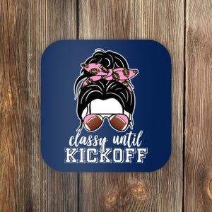 Classy Until Kickoff Football Hair Bun Coaster