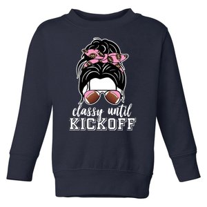 Classy Until Kickoff Football Hair Bun Toddler Sweatshirt