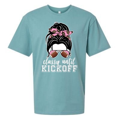 Classy Until Kickoff Football Hair Bun Sueded Cloud Jersey T-Shirt