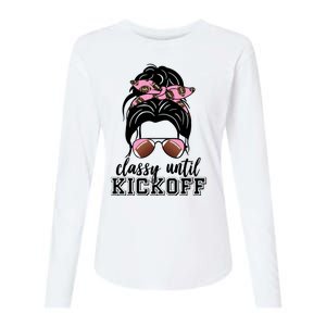 Classy Until Kickoff Football Hair Bun Womens Cotton Relaxed Long Sleeve T-Shirt