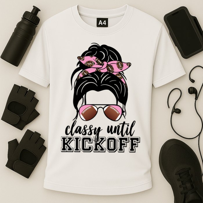 Classy Until Kickoff Football Hair Bun Cooling Performance Crew T-Shirt