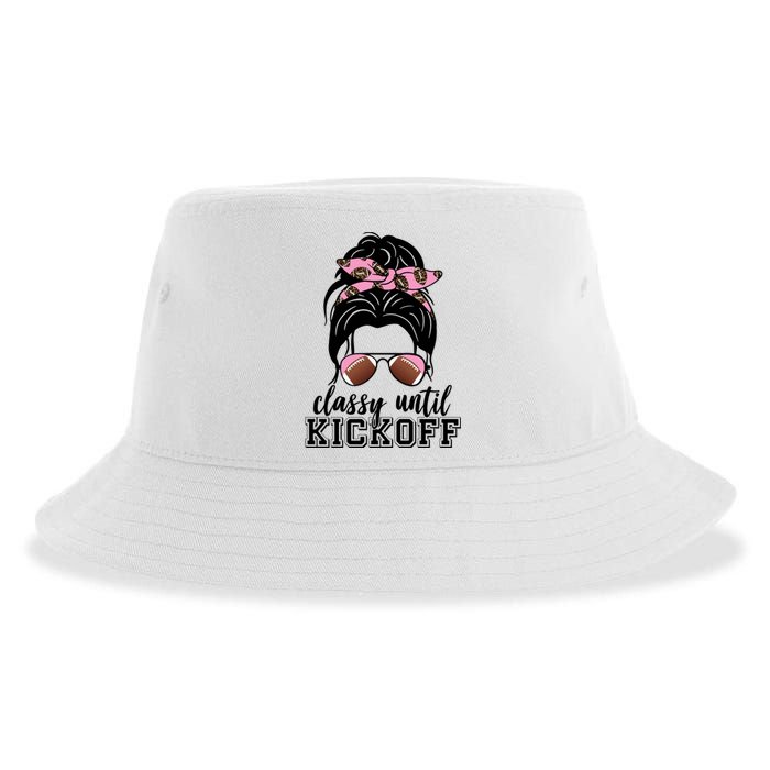 Classy Until Kickoff Football Hair Bun Sustainable Bucket Hat