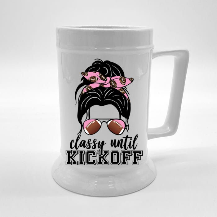 Classy Until Kickoff Football Hair Bun Beer Stein