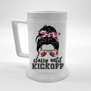 Classy Until Kickoff Football Hair Bun Beer Stein