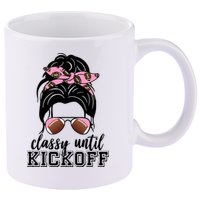 Classy Until Kickoff Football Hair Bun 11oz C Handle Ceramic Mug