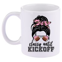 Classy Until Kickoff Football Hair Bun 11oz C Handle Ceramic Mug